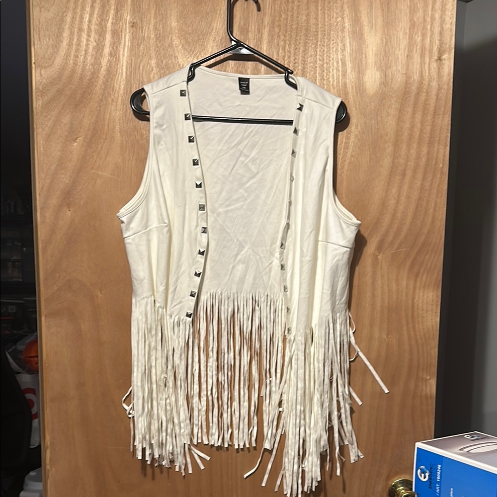 White Fringe Vest with Stud Accents